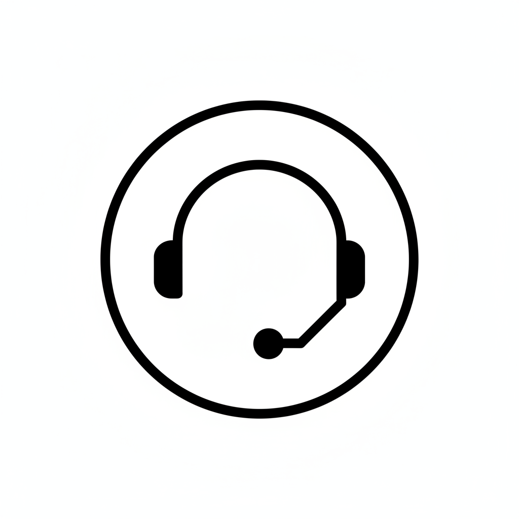 small black customer support icon with white background
